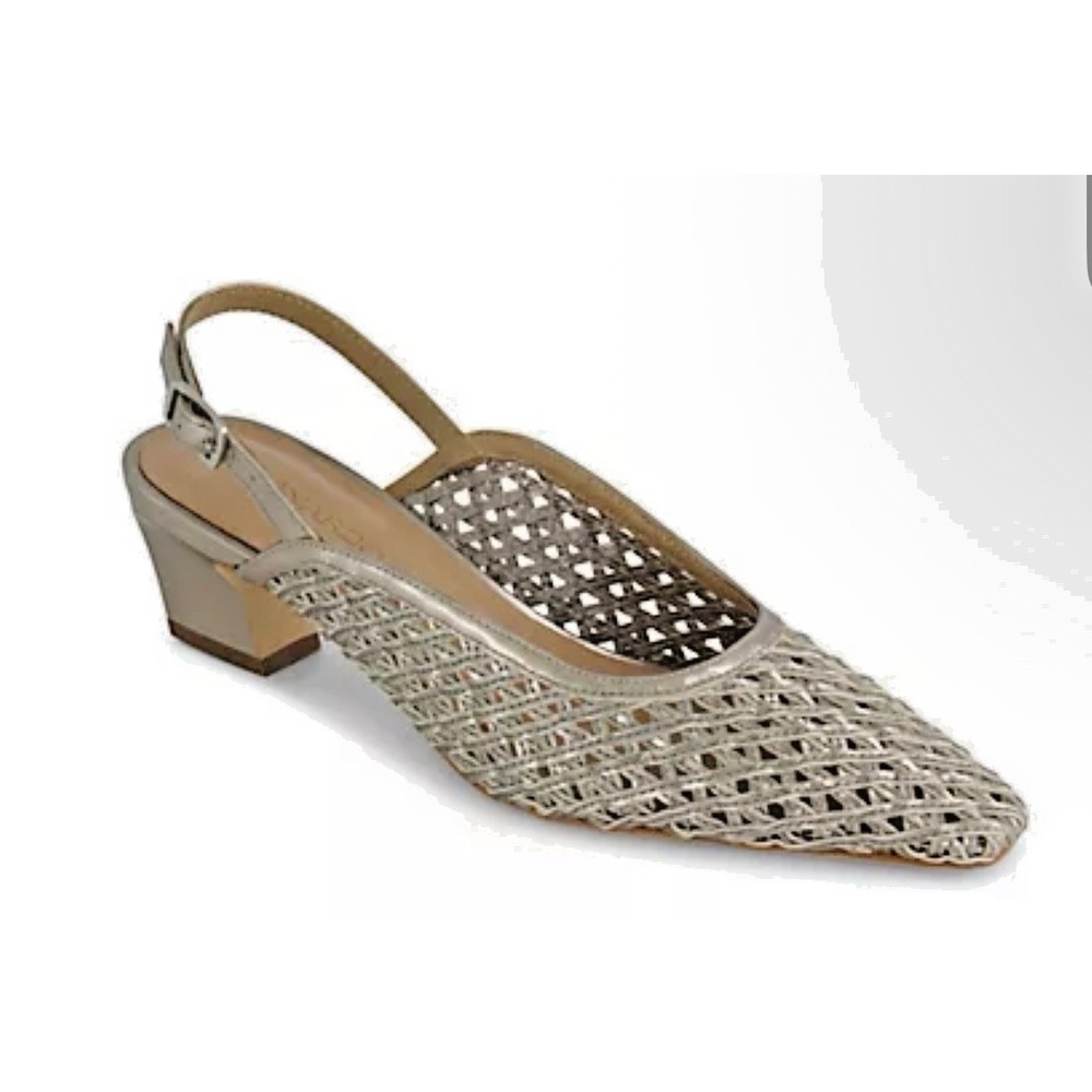 Bernardo Women Size‎ 10M Athena Woven Leather Slingback Pump Pewter
